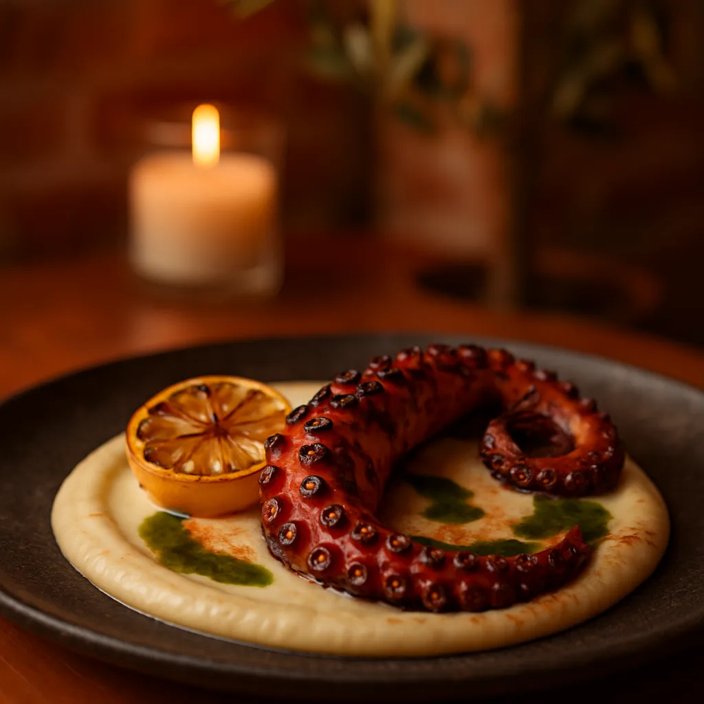 Oktopus vom Grill mit weißer Bohnencreme